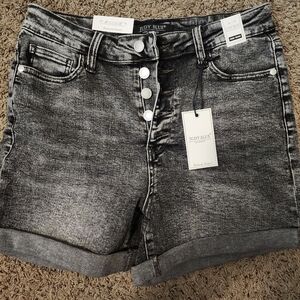 Judy Blue Button Up Acid Washed Black Jean Shorts